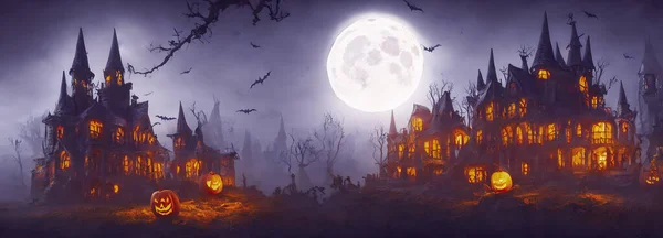 Halloween Hintergrund Hexenhütte Bannergröße Hochwertige Illustration Stockbild