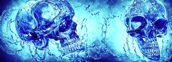 Wasserschädel Wasserspritzer Totenkopf Unter Wasser Bannergröße Kopfzeile Hochwertige Illustration — Stockfoto