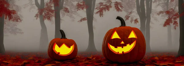 Jack O Lanterns - Halloween Background. Banner size. High quality 3d illustration