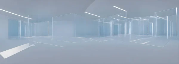 White Futuristic empty room. Empty space. Abstract background. Banner size. High quality 3d illustration