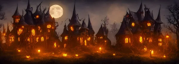 Хэллоуин Ведьмина Хижина Размер Баннера Высокое Качество Иллюстрации — стоковое фото