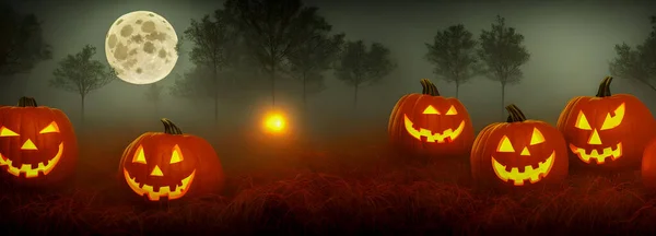 Jack O Lanterns - Halloween Background. Banner size. High quality 3d illustration