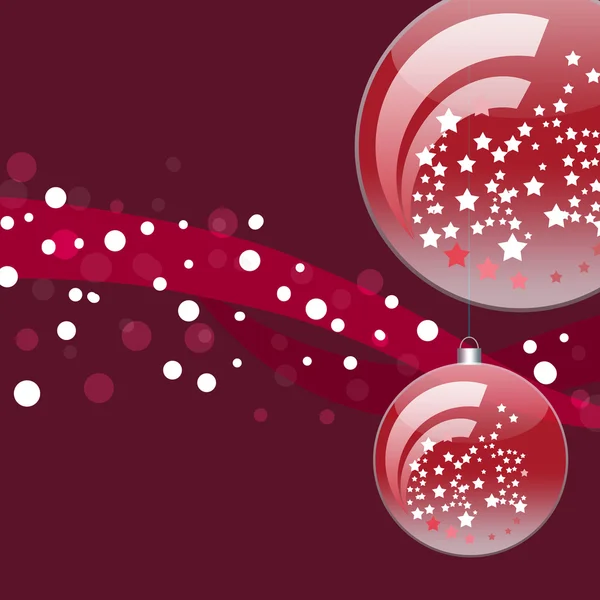 Boules de Noël avec rubans rouges et neige tombante — Image vectorielle