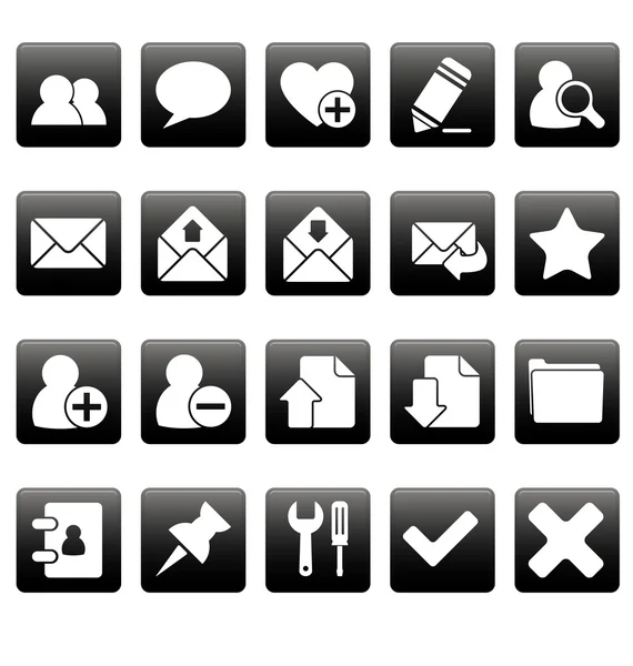 White web icons on black squares — Stock Vector