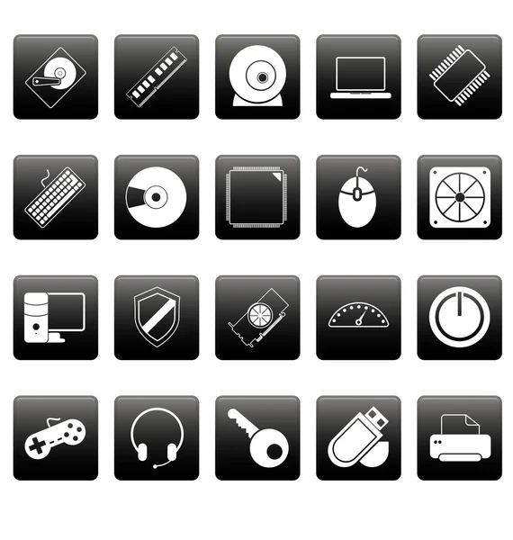 Iconos de ordenador en cuadrados negros — Vector de stock