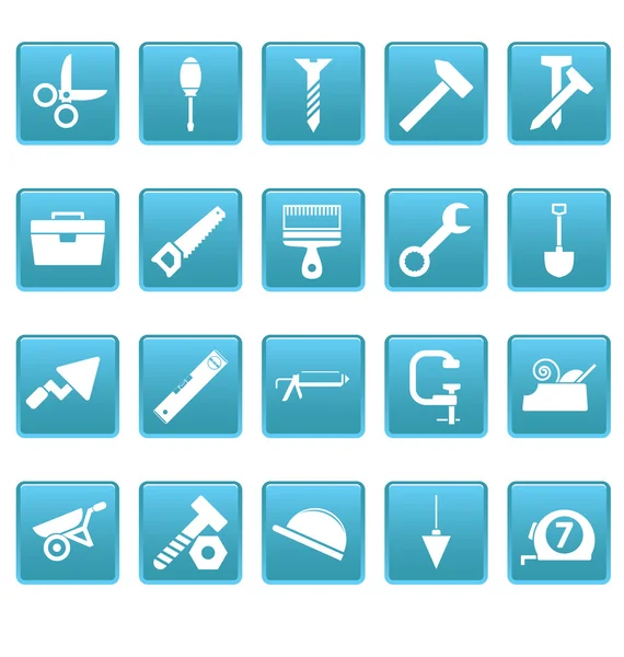 Outils icônes sur les carrés bleus — Image vectorielle