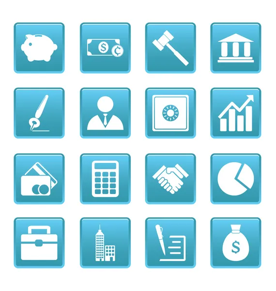 Business icons on blue squares — Stock Vector