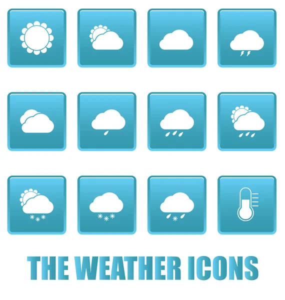 Weather icons on blue squares — Stock Vector