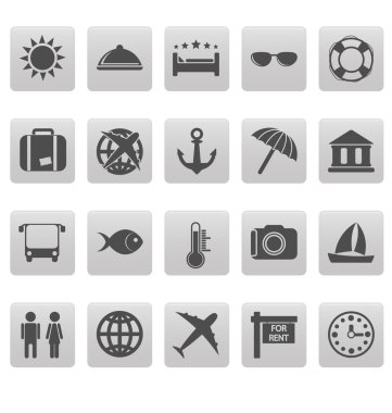 gri kareleri üzerinde seyahat simgeler