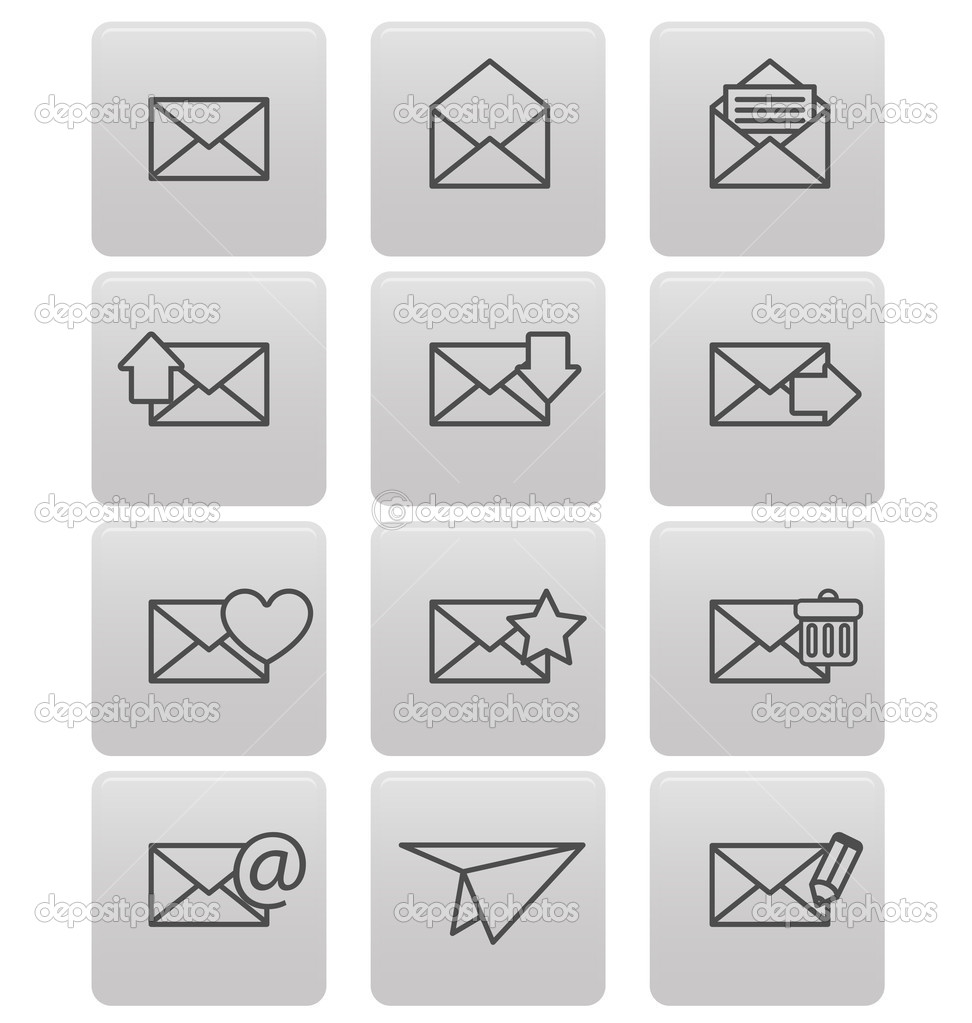Envelope icons for email on gray squares