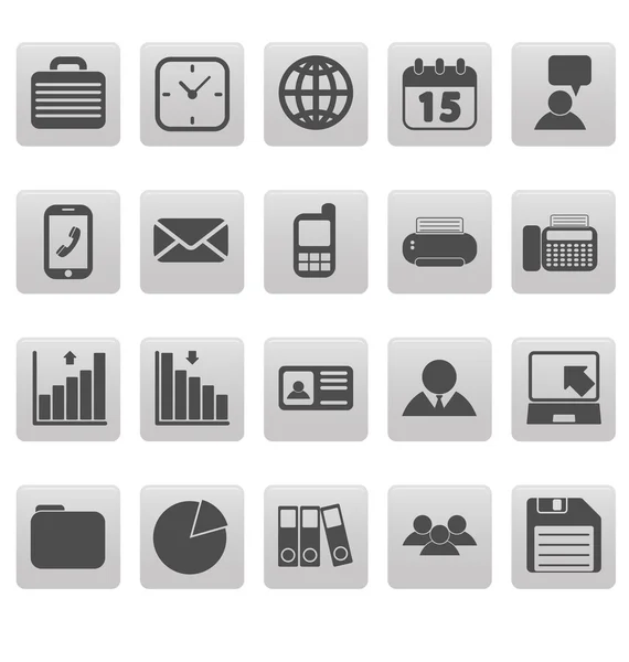 Iconos de negocios grises en cuadrados grises — Archivo Imágenes Vectoriales