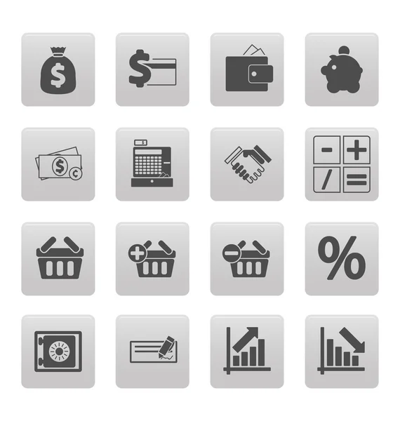 Shopping icons on gray squares — Stock Vector