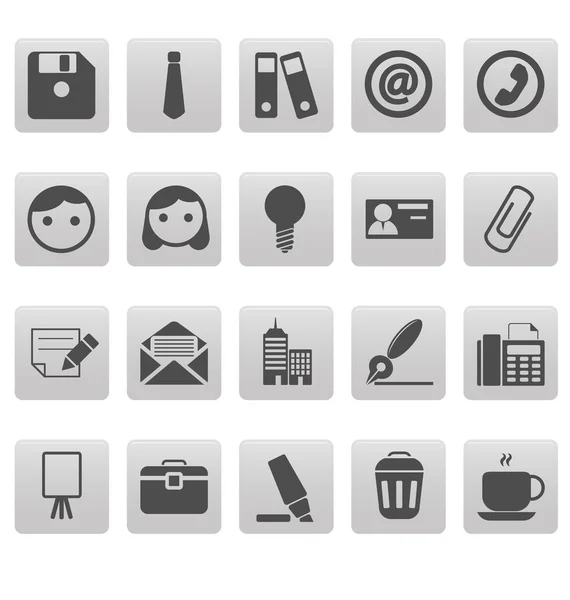 Office icons on gray squares — Stock Vector