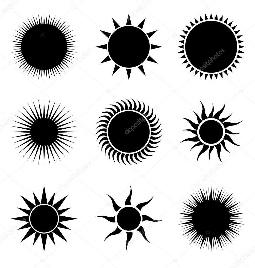 Black silhouette of sun icons