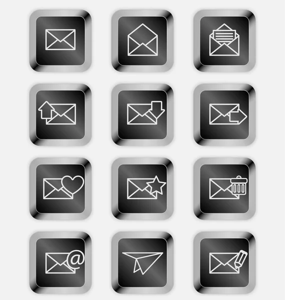 Sobres para iconos de correo electrónico en teclado negro — Archivo Imágenes Vectoriales