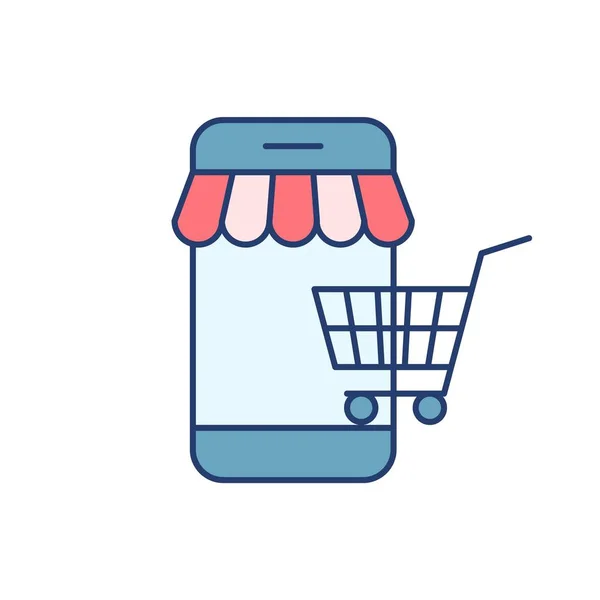 Icono de línea plana de compras móviles — Archivo Imágenes Vectoriales