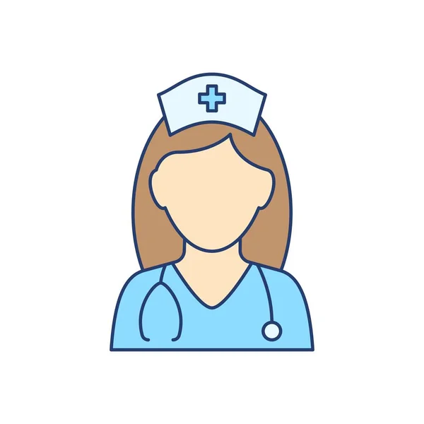 Stetoskop düz çizgi simgesine sahip hemşire avatar — Stok Vektör