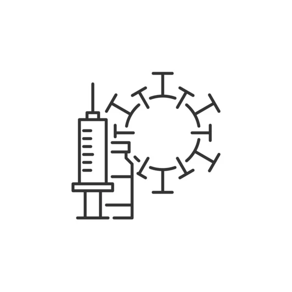 Syringe with vaccine bottle line icon — Stock Vector