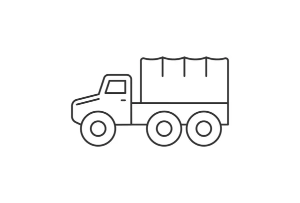 Icono de línea de camión militar en blanco — Vector de stock