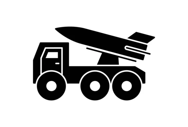 Ícone preto caminhão lançador de mísseis — Vetor de Stock