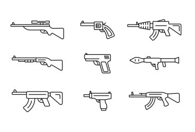 Silah çizgisi simgeleri beyaz arkaplana ayarlandı. Düzenlenebilir vuruş