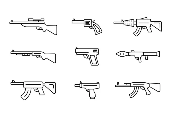Εικονίδια Γραμμής Όπλων Λευκό Φόντο Επεξεργάσιμη Διαδρομή — Διανυσματικό Αρχείο