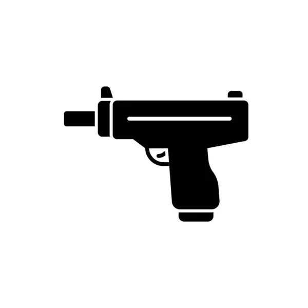 Mini Uzi Sub Machine Gun Black Icon White — Stockvector