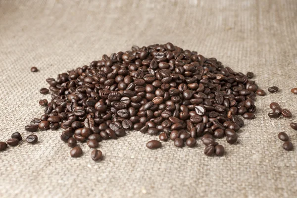 Bulk coffee beans on sacking — Stock Photo, Image