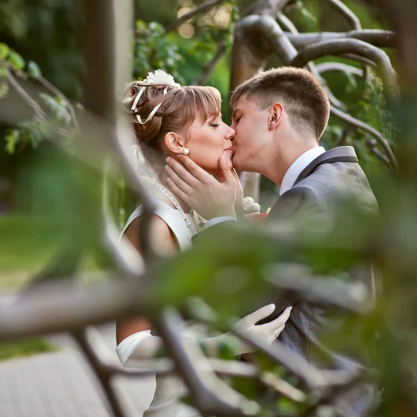 Um jovem casal apaixonado beijando — Fotografia de Stock