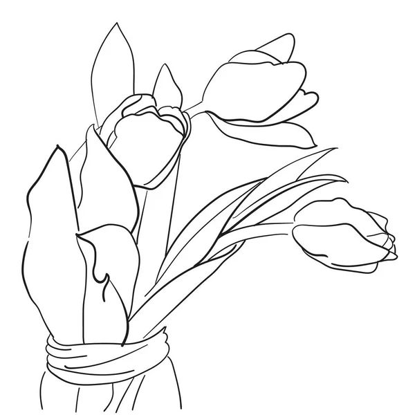 Dibujo Del Contorno Tres Tulipanes Inclinados Derecha —  Fotos de Stock
