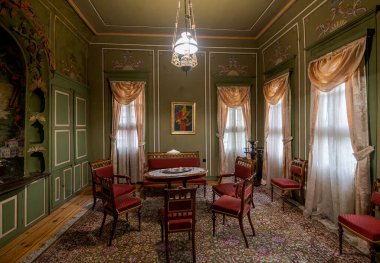 Filibe, Bulgaristan. Eski Hindliyan evinin içi. Bulgar tüccarın geleneksel evi