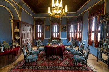 Filibe, Bulgaristan. Old Town 'daki Bölgesel Etnoğrafya Müzesi' nin içinde. Kuyumdzhiouglu evi