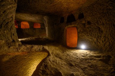 Kaymakli ancient multi-level underground cave city in Cappadocia, Turkey. clipart