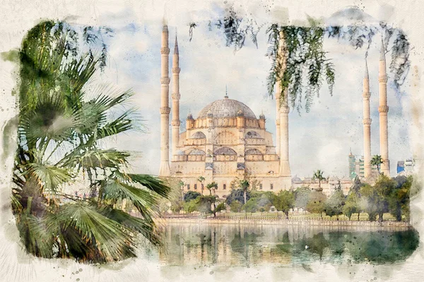 Sabanci Central Mosque Adana Turkey Seyhan River Mosque Has Reflections — Stockfoto