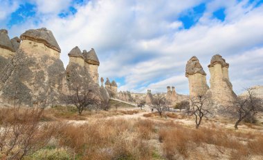 Peri bacaları kaya oluşumları yakınındaki Göreme, Kapadokya, Türkiye.