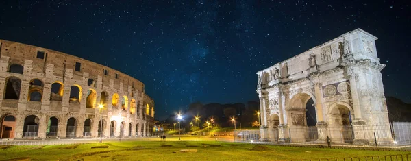 Colosseum Coliseum Rome Roma Italy Arch Constantine Night Panorama Flavian — Stock Photo, Image