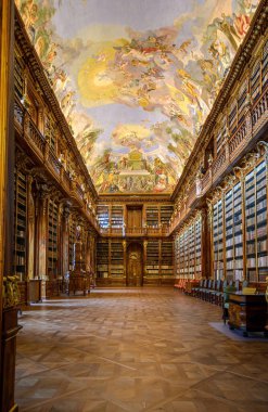 Prag, Çek Cumhuriyeti. Strahov Manastırı Kütüphanesi (Strahovsky Klaster). Dünyanın en güzel kütüphanelerinden biri.
