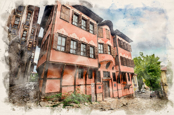 Музей истории в старом городе Пловдив, Болгария в стиле акварели