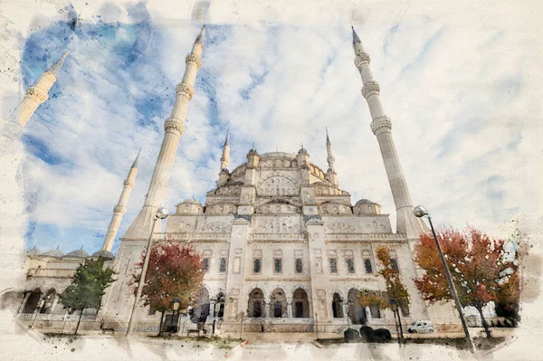 Centralny Meczet Sabanci Adana Turcja Nad Rzeką Seyhan Meczet Odbicia — Zdjęcie stockowe