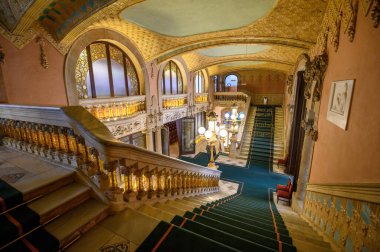 Barcelona, İspanya 'daki Katalan Müziği Sarayı. Palau de la Musica Catalana, Mimar Lluis Domenech i Montaner tarafından inşa edilmiş bir konser salonudur.