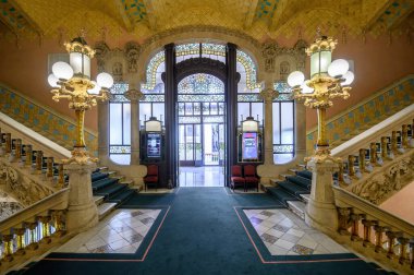 Barcelona, İspanya 'daki Katalan Müziği Sarayı. Palau de la Musica Catalana, Mimar Lluis Domenech i Montaner tarafından inşa edilmiş bir konser salonudur.