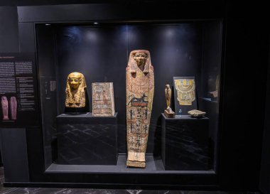 Barselona, İspanya. Antik Mısır Kültür Müzesi 'ndeki eserler