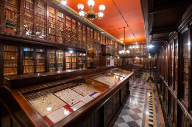 Barselona, İspanya. Eski güzel kütüphanenin içi Biblioteca Publica Arus
