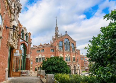 Barselona, İspanya. Santa Creu i Sant Pau Hastanesi. Barcelona 'daki en büyük sanat sitesi.