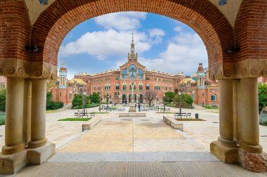 Barselona, İspanya. Santa Creu i Sant Pau Hastanesi. Barcelona 'daki en büyük sanat sitesi.