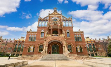 Barselona, İspanya. Santa Creu i Sant Pau Hastanesi. Barcelona 'daki en büyük sanat sitesi.