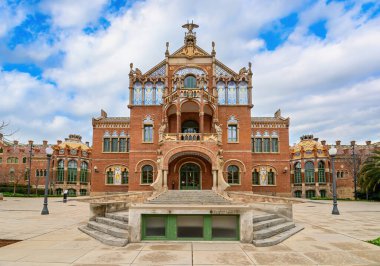 Barselona, İspanya. Santa Creu i Sant Pau Hastanesi. Barcelona 'daki en büyük sanat sitesi.