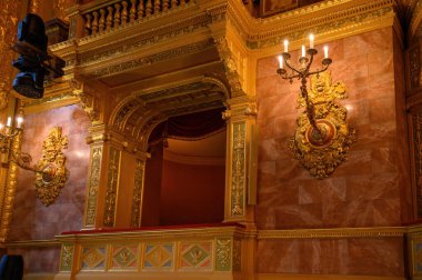 Budapest, Hungary. Interior of the Hungarian Royal State Opera House, considered one of the architect's masterpieces and one of the most beautiful in Europe.