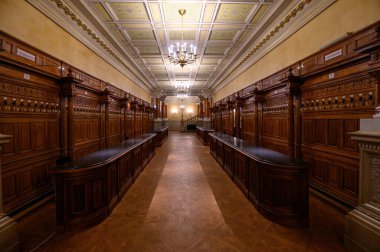 Budapeşte, Macaristan. Mimarın başyapıtlarından ve Avrupa 'nın en güzellerinden biri olarak kabul edilen Macar Kraliyet Opera Evi' nin içi..