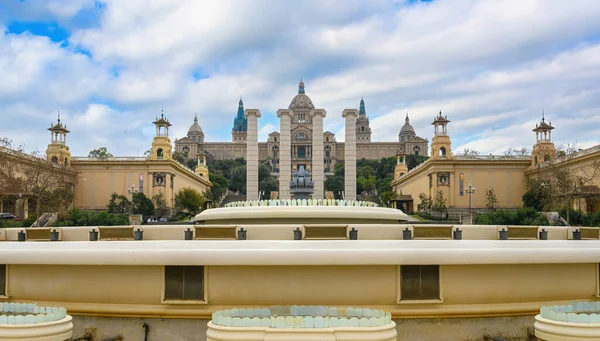 Barcelona Španělsko Pohled Plaza Espanya Palau Montjuich Katalánské Národní Muzeum — Stock fotografie